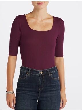 Old Navy Scoop Neck Elbow Sleeve Bodysuit - Plum